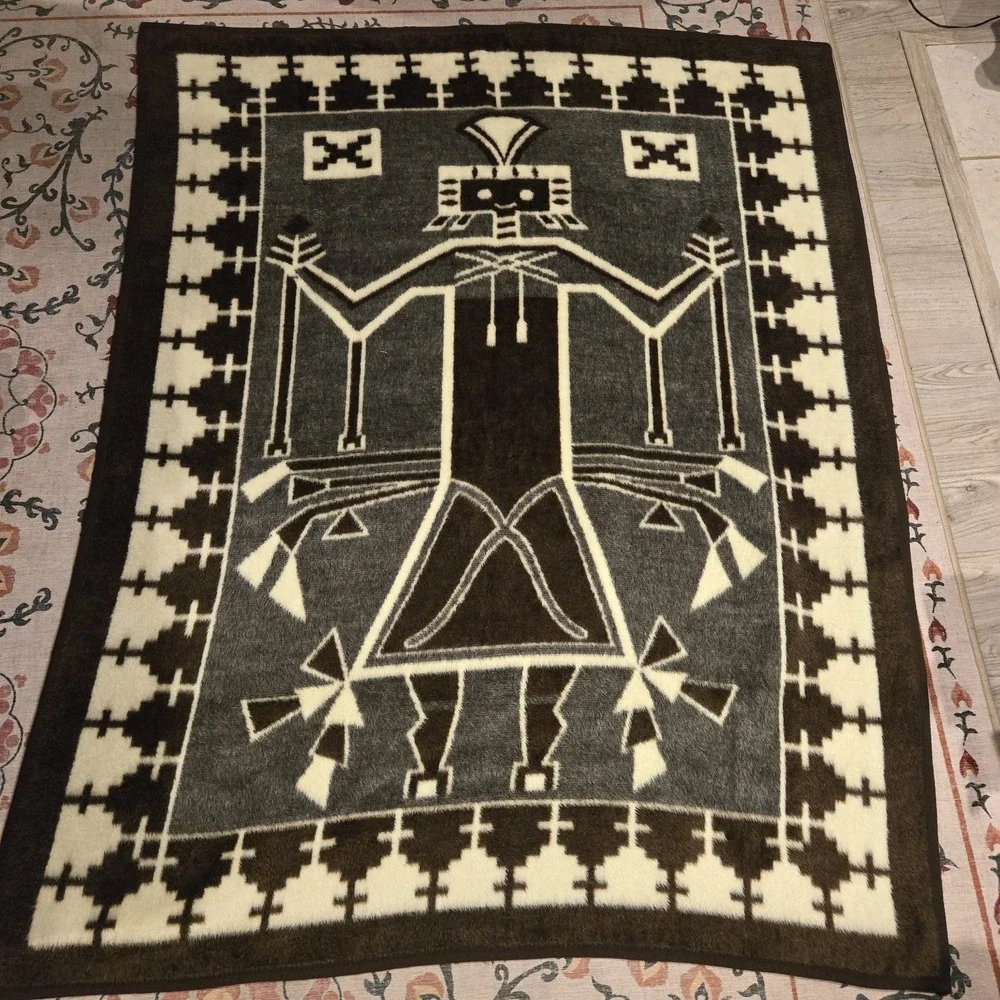 Vtg Yei‎ Indian Navajo Art Style Blanket South Western Design Blanket Reversible
